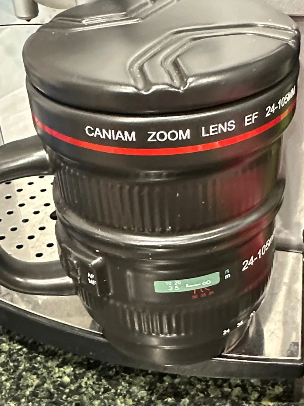 Camera Lens Coffee Mug 24-105mm caniam zoom with lid photography gift